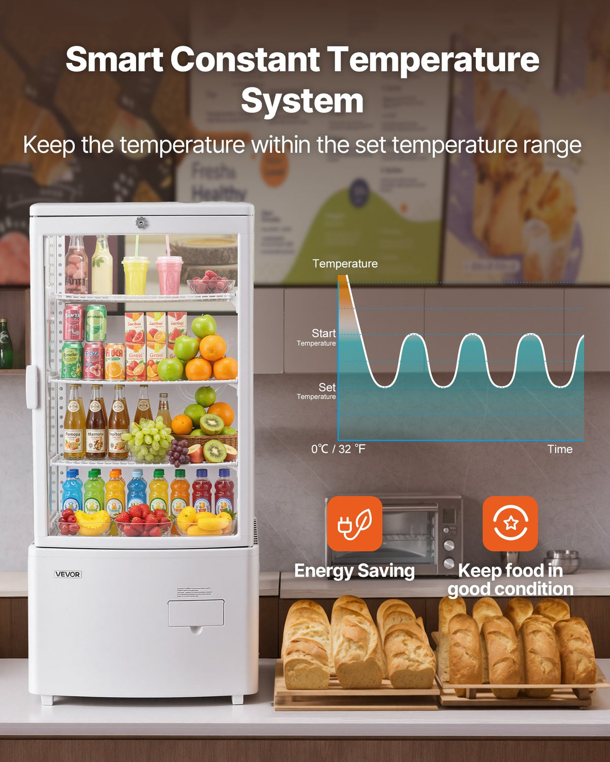 VEVOR Refrigerated Display Case, 3 Cu.Ft./85L Countertop Pastry Display Case, 3-Tier Commercial Cake Refrigerator with LED Lighting, TURBO Cooling, Frost-Free Air-Cooling, for Bakery, Dessert Shop - DGZSJ3CFTFXTSYTWG001V1 - view 5