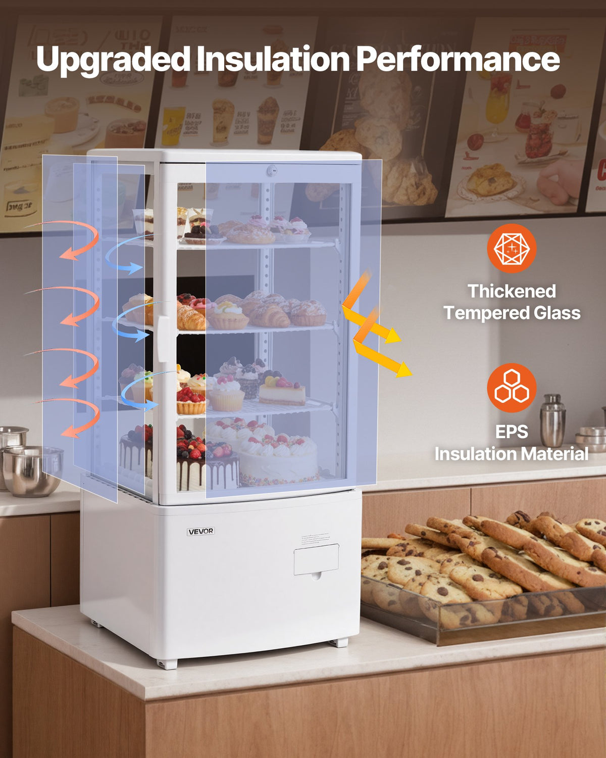 VEVOR Refrigerated Display Case, 3 Cu.Ft./85L Countertop Pastry Display Case, 3-Tier Commercial Cake Refrigerator with LED Lighting, TURBO Cooling, Frost-Free Air-Cooling, for Bakery, Dessert Shop - DGZSJ3CFTFXTSYTWG001V1 - view 7