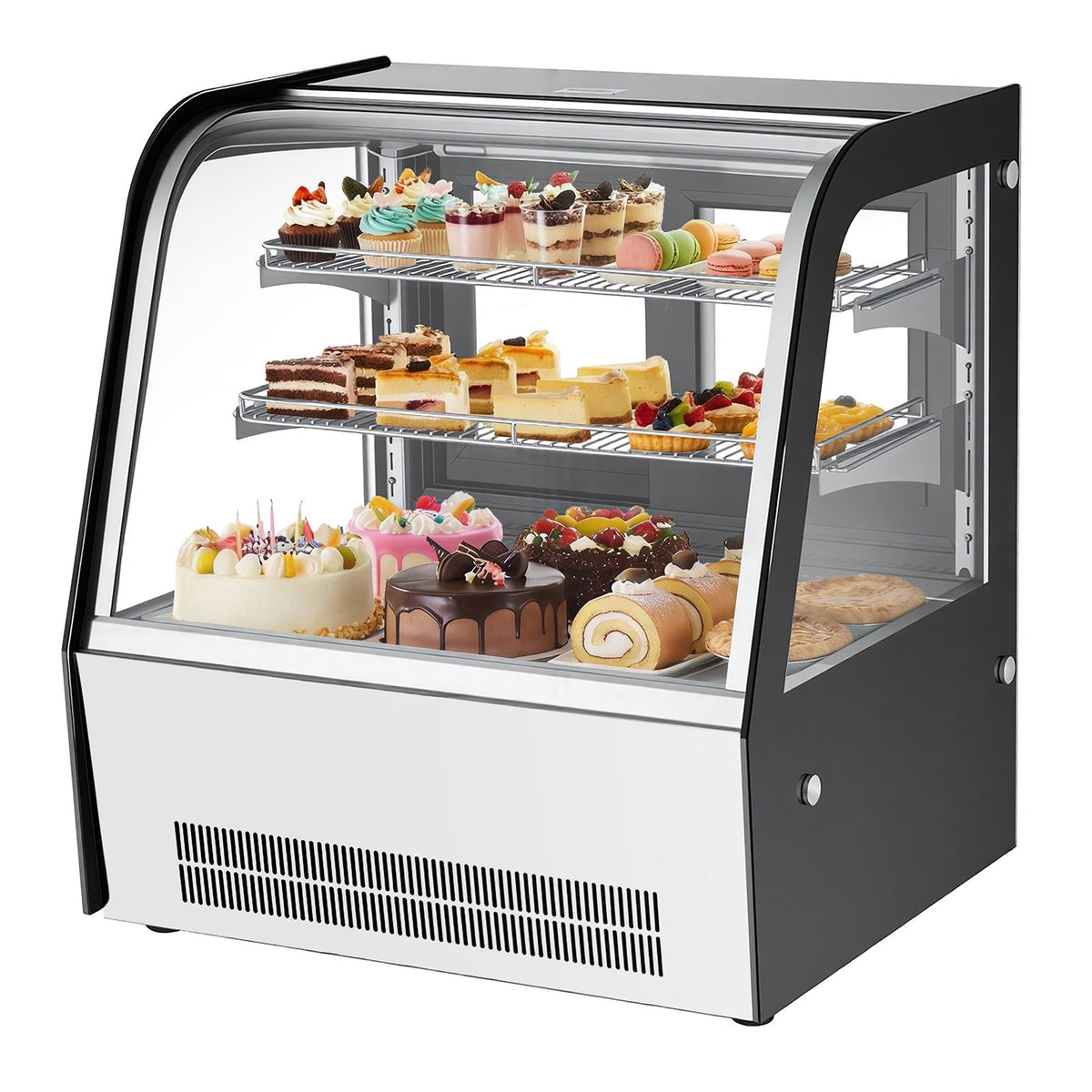VEVOR Refrigerated Display Case, 4.2 Cu.Ft./105L Countertop Pastry Display Case, 2-Tier Commercial Cake Refrigerator with LED Lighting, TURBO Cooling, Frost-Free Air-Cooling, for Bakery, Dessert Shop - DGZSJ42CFTHXN3FWV001V1 - view 1
