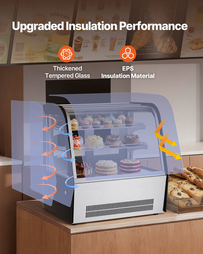 VEVOR Refrigerated Display Case, 4.2 Cu.Ft./105L Countertop Pastry Display Case, 2-Tier Commercial Cake Refrigerator with LED Lighting, TURBO Cooling, Frost-Free Air-Cooling, for Bakery, Dessert Shop - DGZSJ42CFTHXN3FWV001V1 - view 7