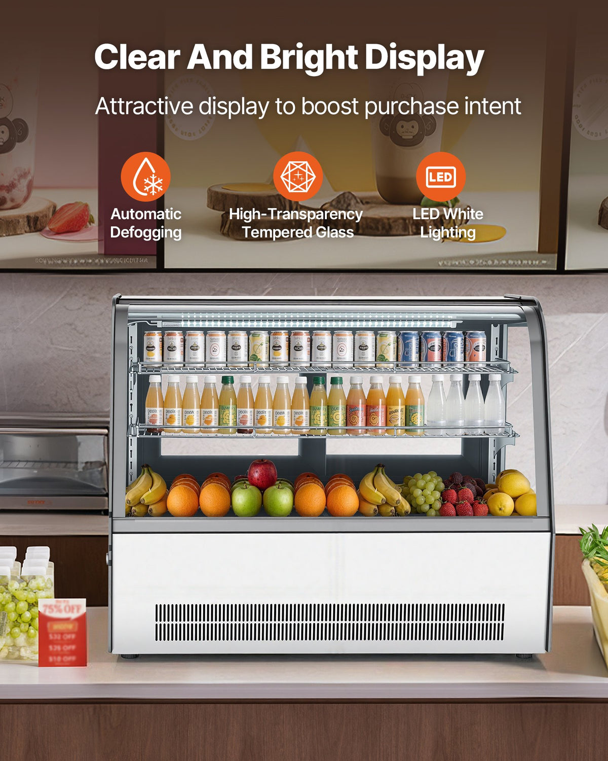 VEVOR Refrigerated Display Case, 5 Cu.Ft./145L Countertop Pastry Display Case, 2-Tier Commercial Cake Refrigerator with LED Lighting, TURBO Cooling, Frost-Free Air-Cooling, for Bakery, Dessert Shop - DGZSJ5CFTHXTLQZJD001V1 - view 4
