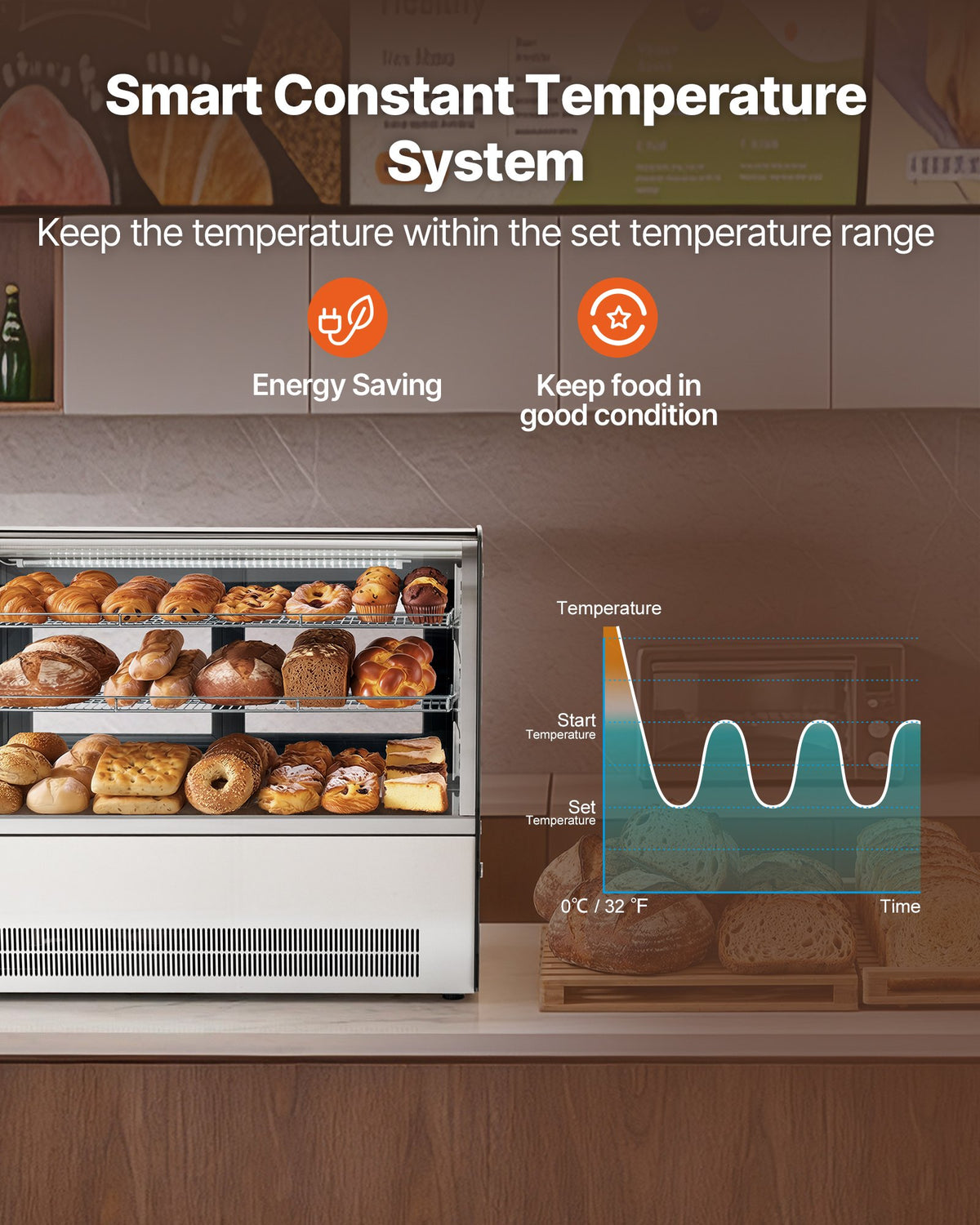 VEVOR Refrigerated Display Case, 5 Cu.Ft./145L Countertop Pastry Display Case, 2-Tier Commercial Cake Refrigerator with LED Lighting, TURBO Cooling, Frost-Free Air-Cooling, for Bakery, Dessert Shop - DGZSJ5CFTHXTLQZJD001V1 - view 5