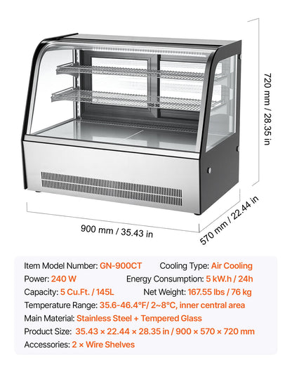 VEVOR Refrigerated Display Case, 5 Cu.Ft./145L Countertop Pastry Display Case, 2-Tier Commercial Cake Refrigerator with LED Lighting, TURBO Cooling, Frost-Free Air-Cooling, for Bakery, Dessert Shop - DGZSJ5CFTHXTLQZJD001V1 - view 8