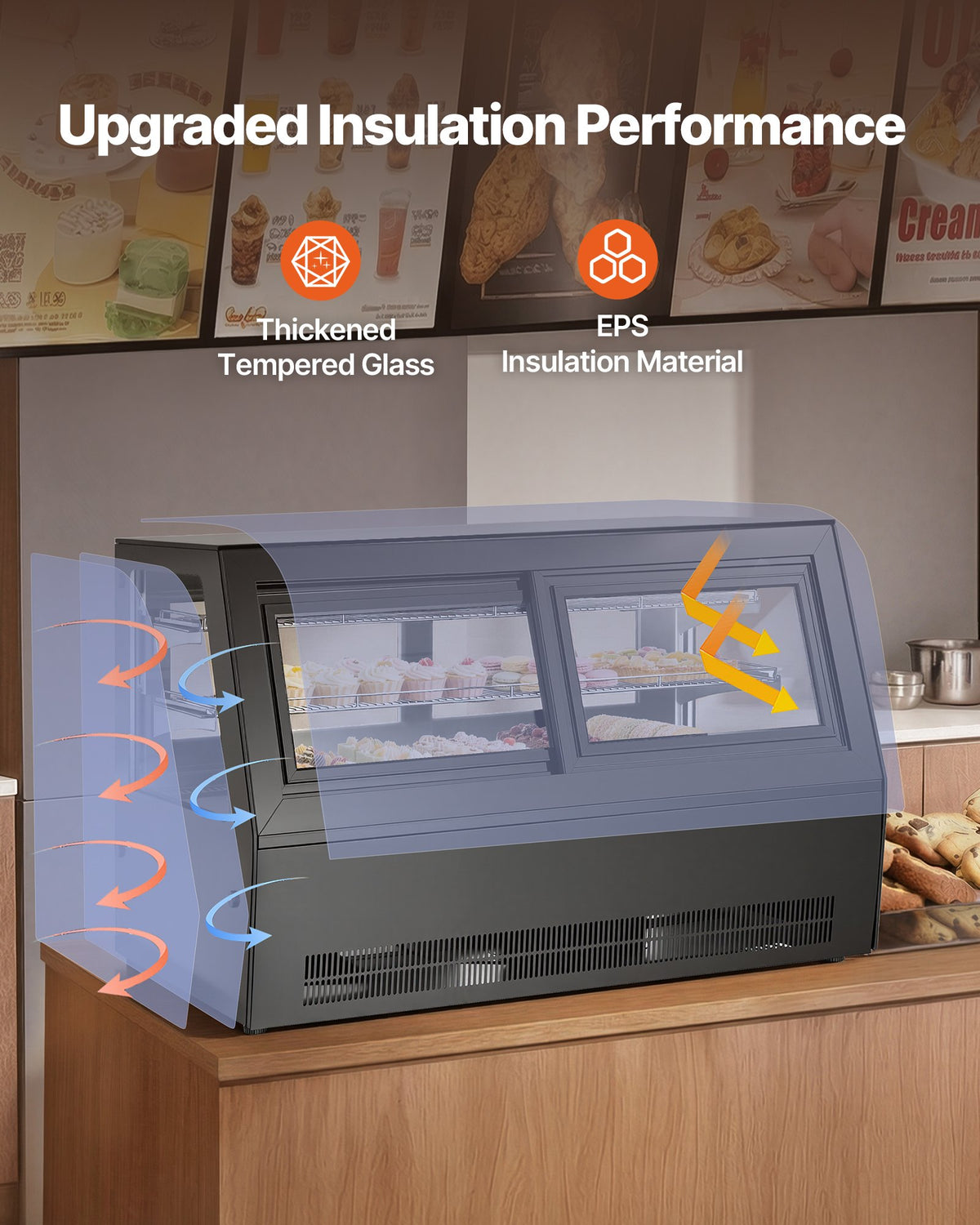VEVOR Refrigerated Display Case, 7.1 Cu.Ft./190L Countertop Pastry Display Case, 2-Tier Commercial Cake Refrigerator with LED Lighting, TURBO Cooling, Frost-Free Air-Cooling, for Bakery, Dessert Shop - DGZSJ71CFTQHRFGXI001V1 - view 7