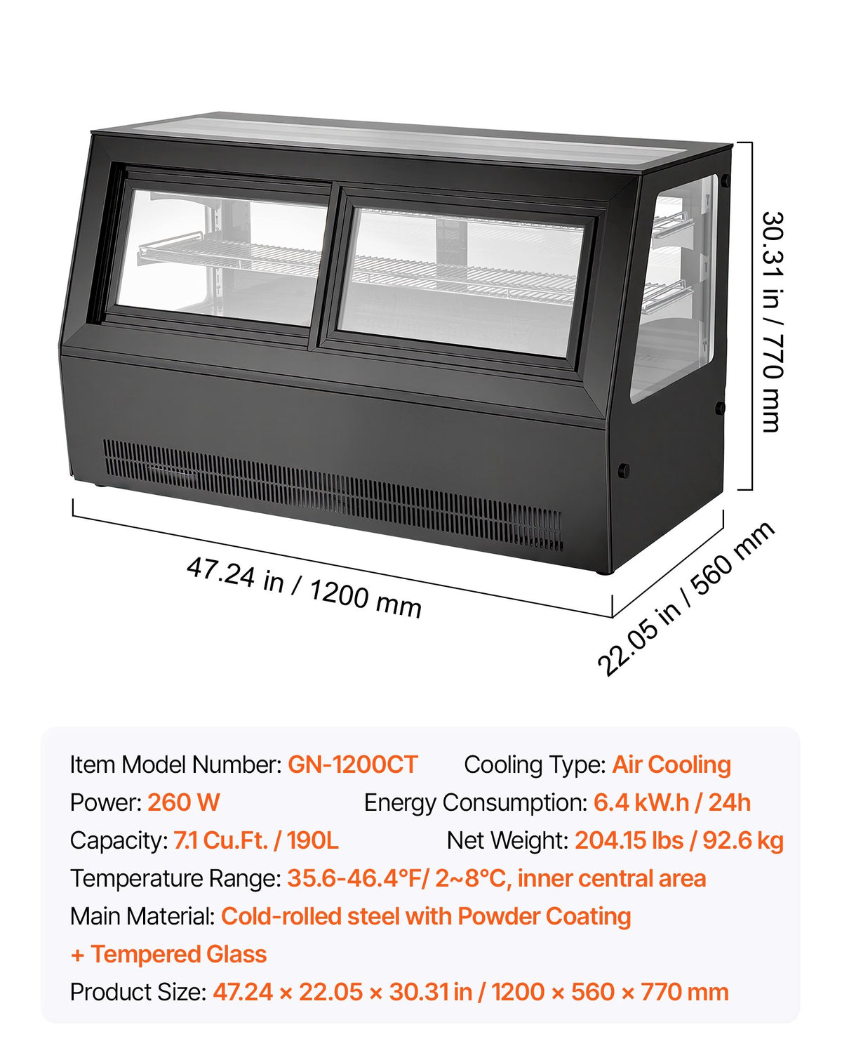VEVOR Refrigerated Display Case, 7.1 Cu.Ft./190L Countertop Pastry Display Case, 2-Tier Commercial Cake Refrigerator with LED Lighting, TURBO Cooling, Frost-Free Air-Cooling, for Bakery, Dessert Shop - DGZSJ71CFTQHRFGXI001V1 - view 8