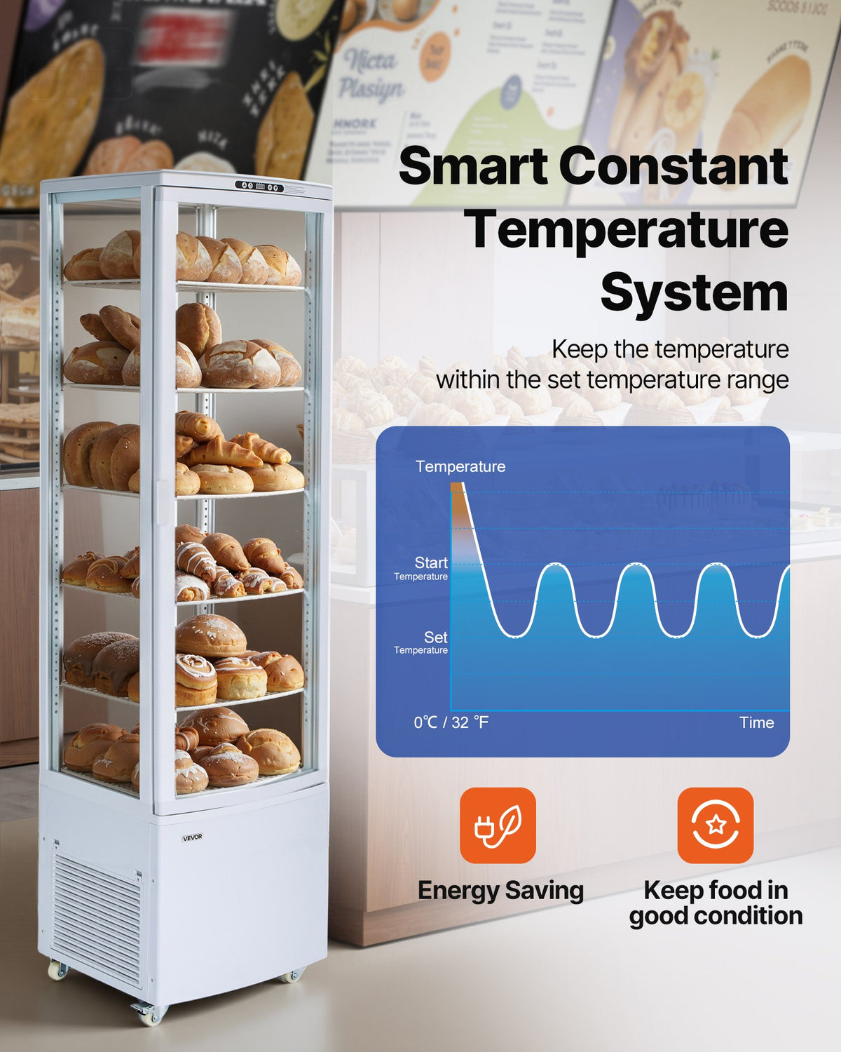 VEVOR Refrigerated Display Case, 9.8 Cu.Ft./278L Large Pastry Display Case, 5-Tier Commercial Cake Refrigerator with LED Lighting, TURBO Cooling, Frost-Free Air-Cooling, for Bakery, Dessert Shop - DGZSJ98CFTFX48JQV001V1 - view 5