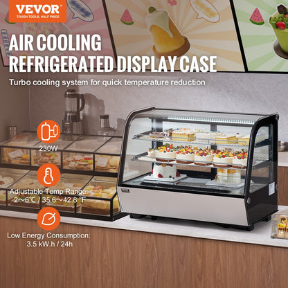 VEVOR Refrigerated Display Case, 5 Cu.Ft./146L Countertop Pastry Display Case, 2-Tier Commercial Display Refrigerator with LED Lighting, TURBO Cooling, Frost-Free Air-Cooling, for Bakery - DGZSJTMHX5CFLW41TV1 - view 3