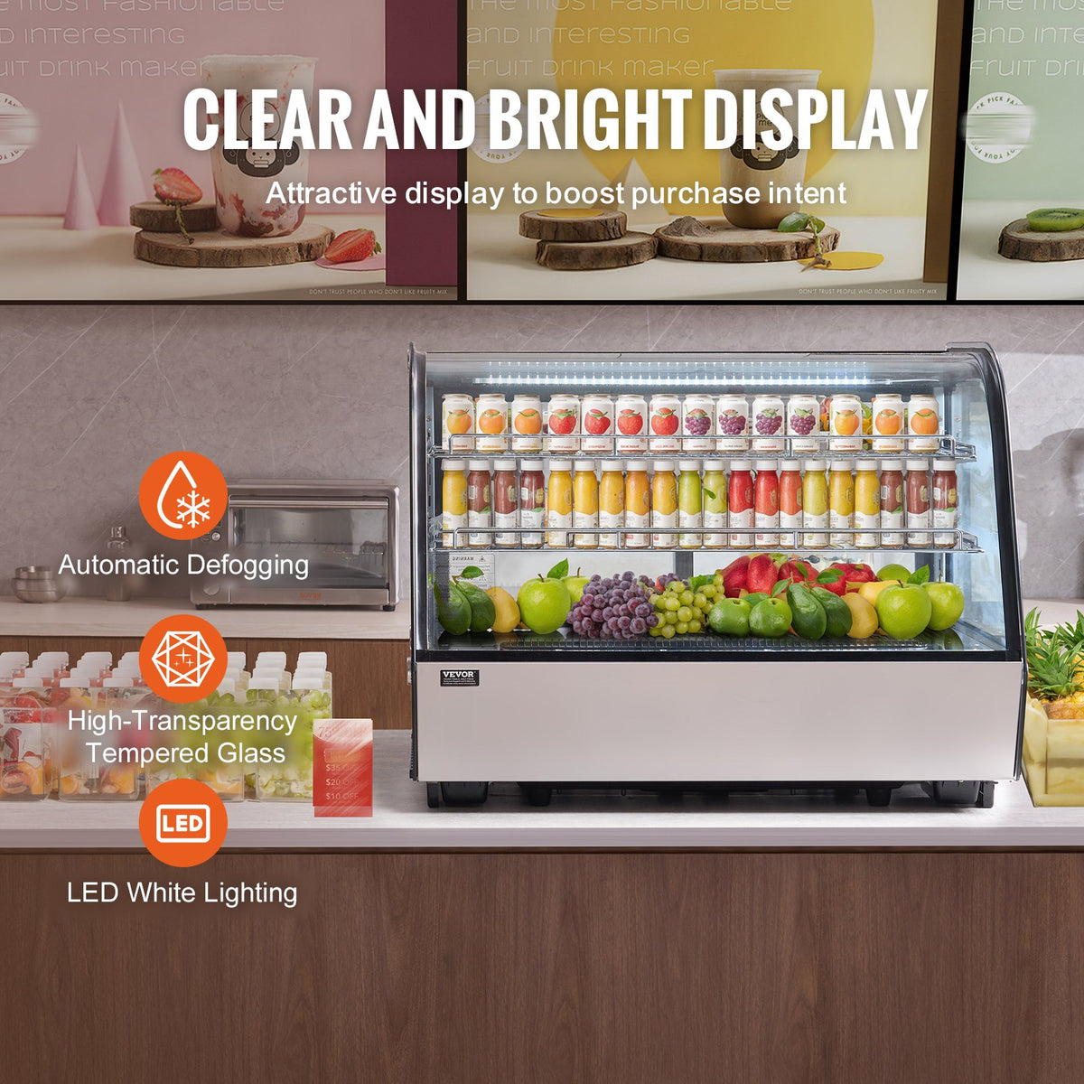 VEVOR Refrigerated Display Case, 5 Cu.Ft./146L Countertop Pastry Display Case, 2-Tier Commercial Display Refrigerator with LED Lighting, TURBO Cooling, Frost-Free Air-Cooling, for Bakery - DGZSJTMHX5CFLW41TV1 - view 4