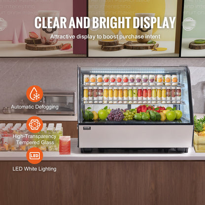 VEVOR Refrigerated Display Case, 5 Cu.Ft./146L Countertop Pastry Display Case, 2-Tier Commercial Display Refrigerator with LED Lighting, TURBO Cooling, Frost-Free Air-Cooling, for Bakery - DGZSJTMHX5CFLW41TV1 - view 4