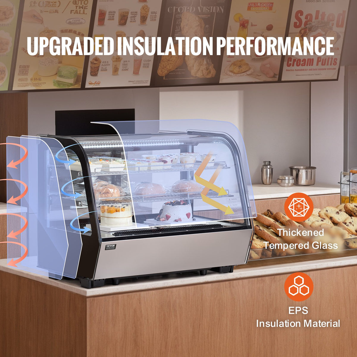 VEVOR Refrigerated Display Case, 5 Cu.Ft./146L Countertop Pastry Display Case, 2-Tier Commercial Display Refrigerator with LED Lighting, TURBO Cooling, Frost-Free Air-Cooling, for Bakery - DGZSJTMHX5CFLW41TV1 - view 7