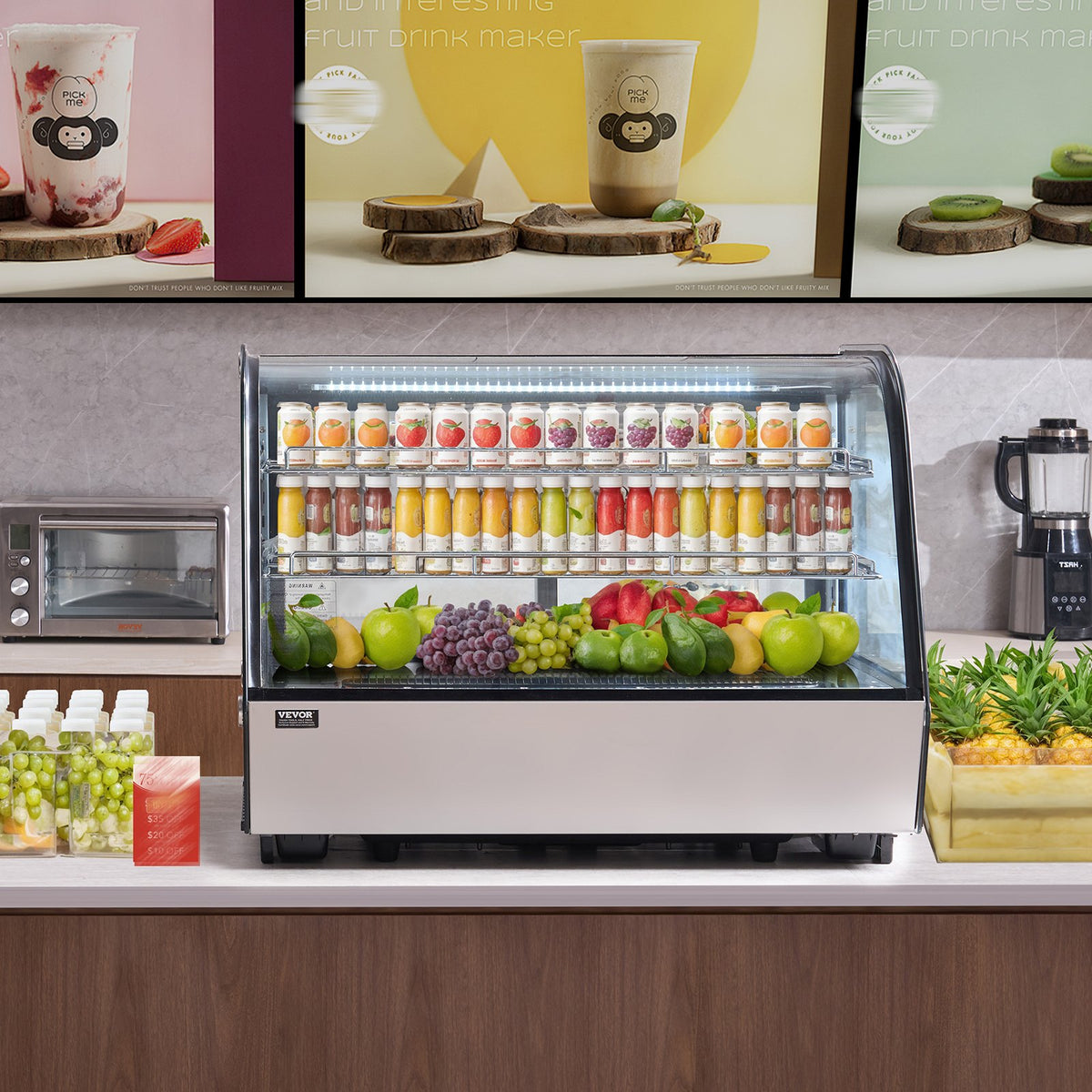 VEVOR Refrigerated Display Case, 5 Cu.Ft./146L Countertop Pastry Display Case, 2-Tier Commercial Display Refrigerator with LED Lighting, TURBO Cooling, Frost-Free Air-Cooling, for Bakery - DGZSJTMHX5CFLW41TV1 - view 9