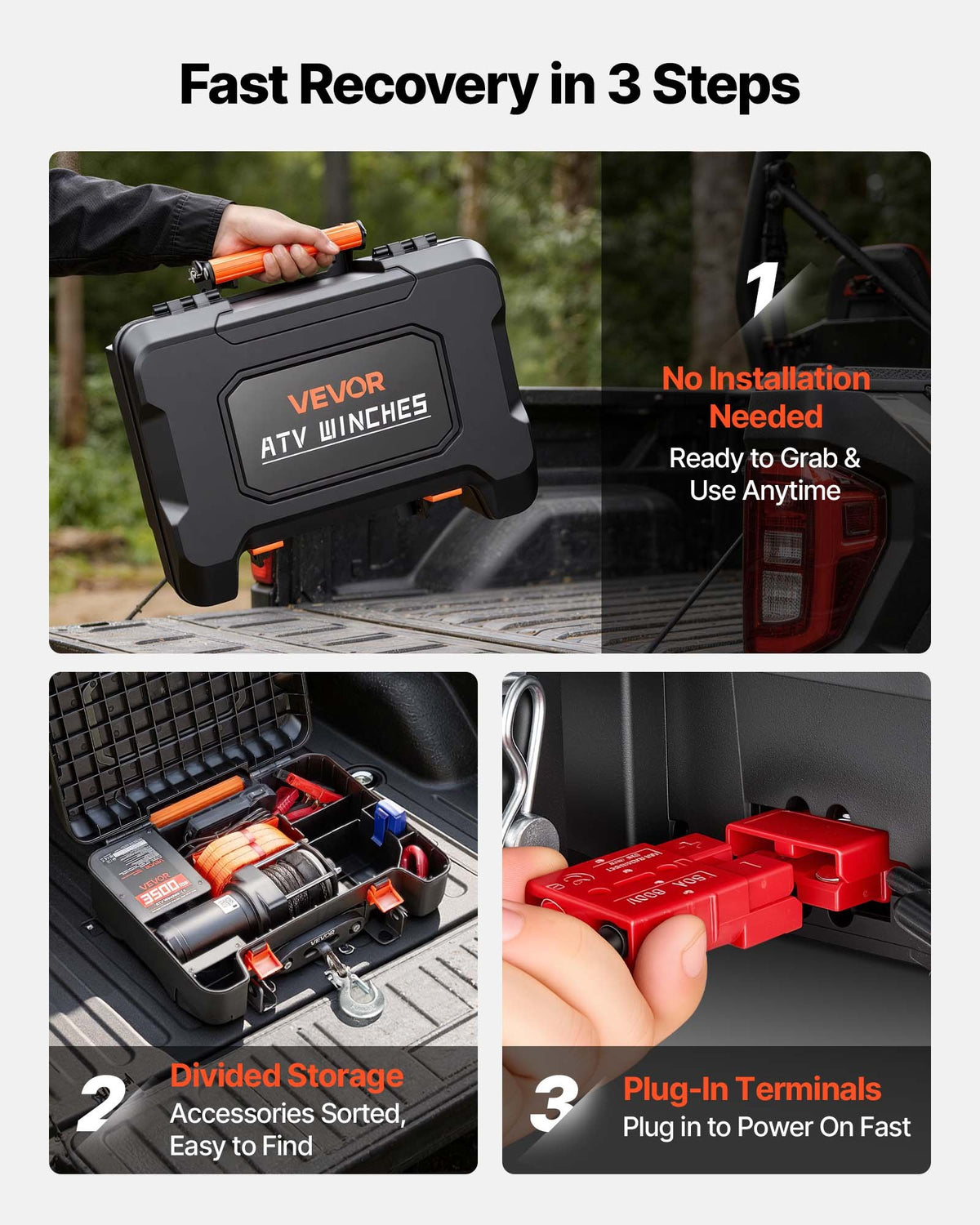VEVOR Portable Winch, 3500 lbs 12V DC Electric Winch with Synthetic Rope, Wireless & Wired Remotes, Box-Style Recovery Kit with Fairlead, Clevis Hook, Strap for ATV UTV Off-Road Outdoor Pulling Tasks - DHBXSATVJP35II7MM001V9 - view 3