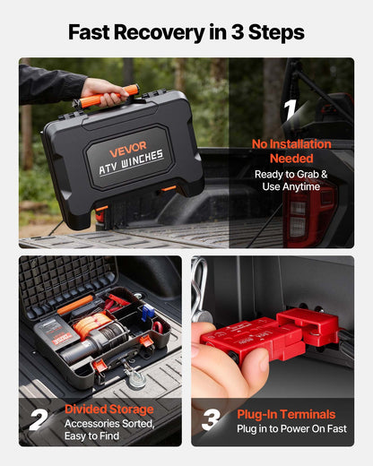 VEVOR Portable Winch, 3500 lbs 12V DC Electric Winch with Synthetic Rope, Wireless & Wired Remotes, Box-Style Recovery Kit with Fairlead, Clevis Hook, Strap for ATV UTV Off-Road Outdoor Pulling Tasks - DHBXSATVJP35II7MM001V9 - view 3