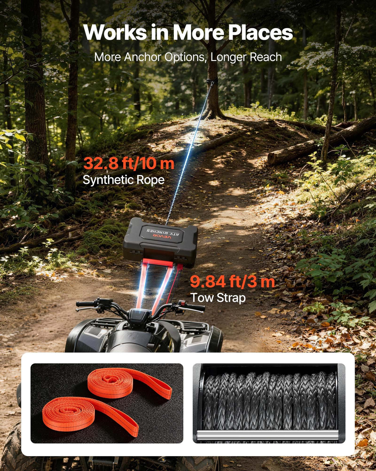 VEVOR Portable Winch, 3500 lbs 12V DC Electric Winch with Synthetic Rope, Wireless & Wired Remotes, Box-Style Recovery Kit with Fairlead, Clevis Hook, Strap for ATV UTV Off-Road Outdoor Pulling Tasks - DHBXSATVJP35II7MM001V9 - view 5