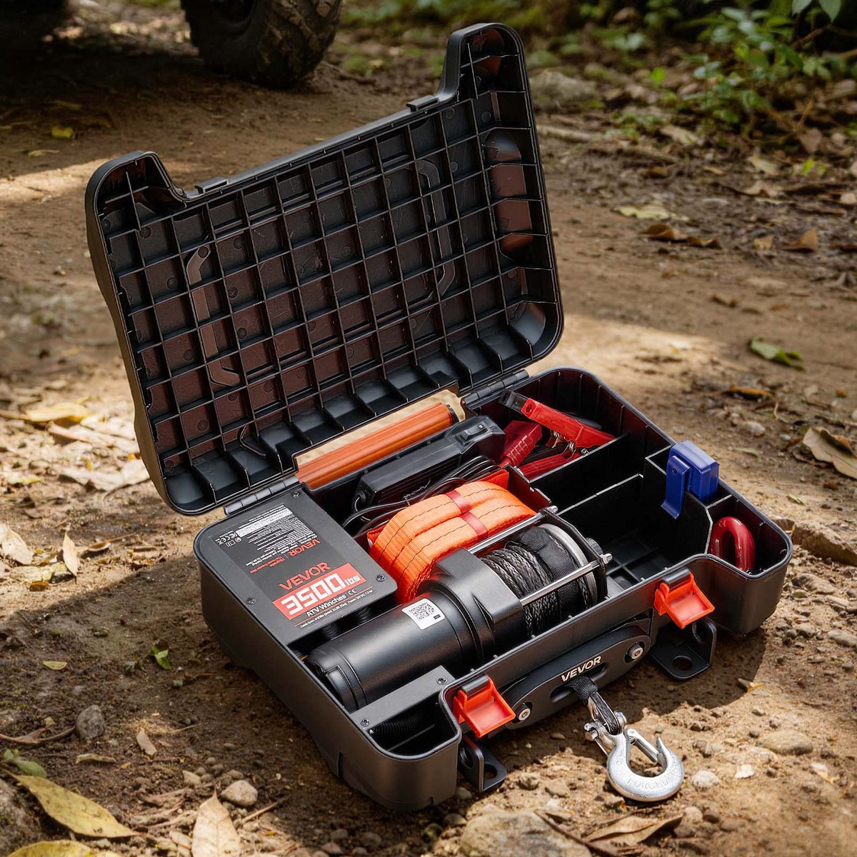 VEVOR Portable Winch, 3500 lbs 12V DC Electric Winch with Synthetic Rope, Wireless & Wired Remotes, Box-Style Recovery Kit with Fairlead, Clevis Hook, Strap for ATV UTV Off-Road Outdoor Pulling Tasks - DHBXSATVJP35II7MM001V9 - view 9