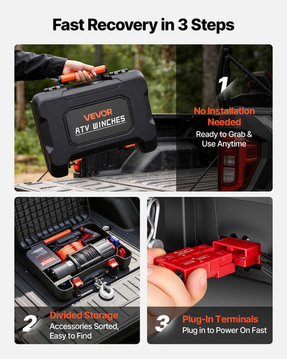 VEVOR Portable Winch, 6000 lbs 12V DC Electric Winch with Synthetic Rope, Wireless & Wired Remotes, Box-Style Recovery Kit with Fairlead, Clevis Hook, Strap for ATV UTV Off-Road Outdoor Pulling Tasks - DHBXSATVJP60ELFS9001V9 - view 3