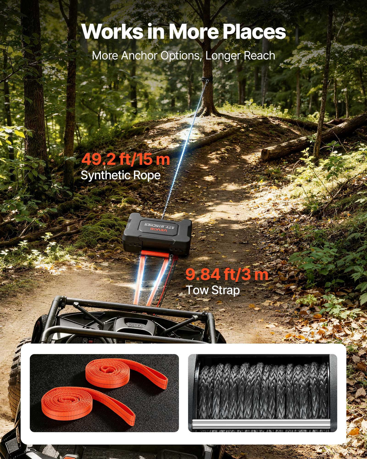 VEVOR Portable Winch, 6000 lbs 12V DC Electric Winch with Synthetic Rope, Wireless & Wired Remotes, Box-Style Recovery Kit with Fairlead, Clevis Hook, Strap for ATV UTV Off-Road Outdoor Pulling Tasks - DHBXSATVJP60ELFS9001V9 - view 5