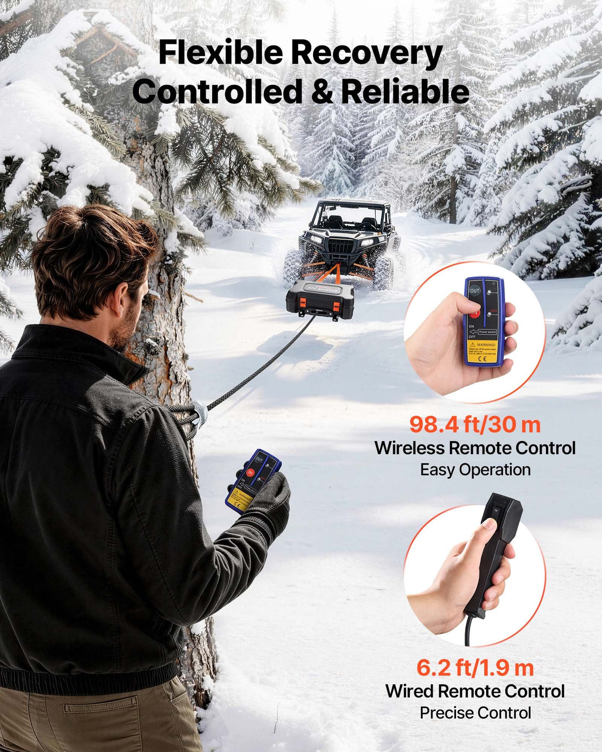 VEVOR Portable Winch, 6000 lbs 12V DC Electric Winch with Synthetic Rope, Wireless & Wired Remotes, Box-Style Recovery Kit with Fairlead, Clevis Hook, Strap for ATV UTV Off-Road Outdoor Pulling Tasks - DHBXSATVJP60ELFS9001V9 - view 6