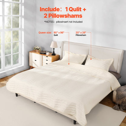 VEVOR Queen Quilt Set, 3-Piece Lightweight Comforter, Microfiber Queen Size Bedding Set, Beige Bedspreads with 1 Quilt and 2 Pillow Shams, Lightweight Bedspread Coverlet Bedding Set, for All Season - DHBZTZCXXW20XRHVIV0 - view 7