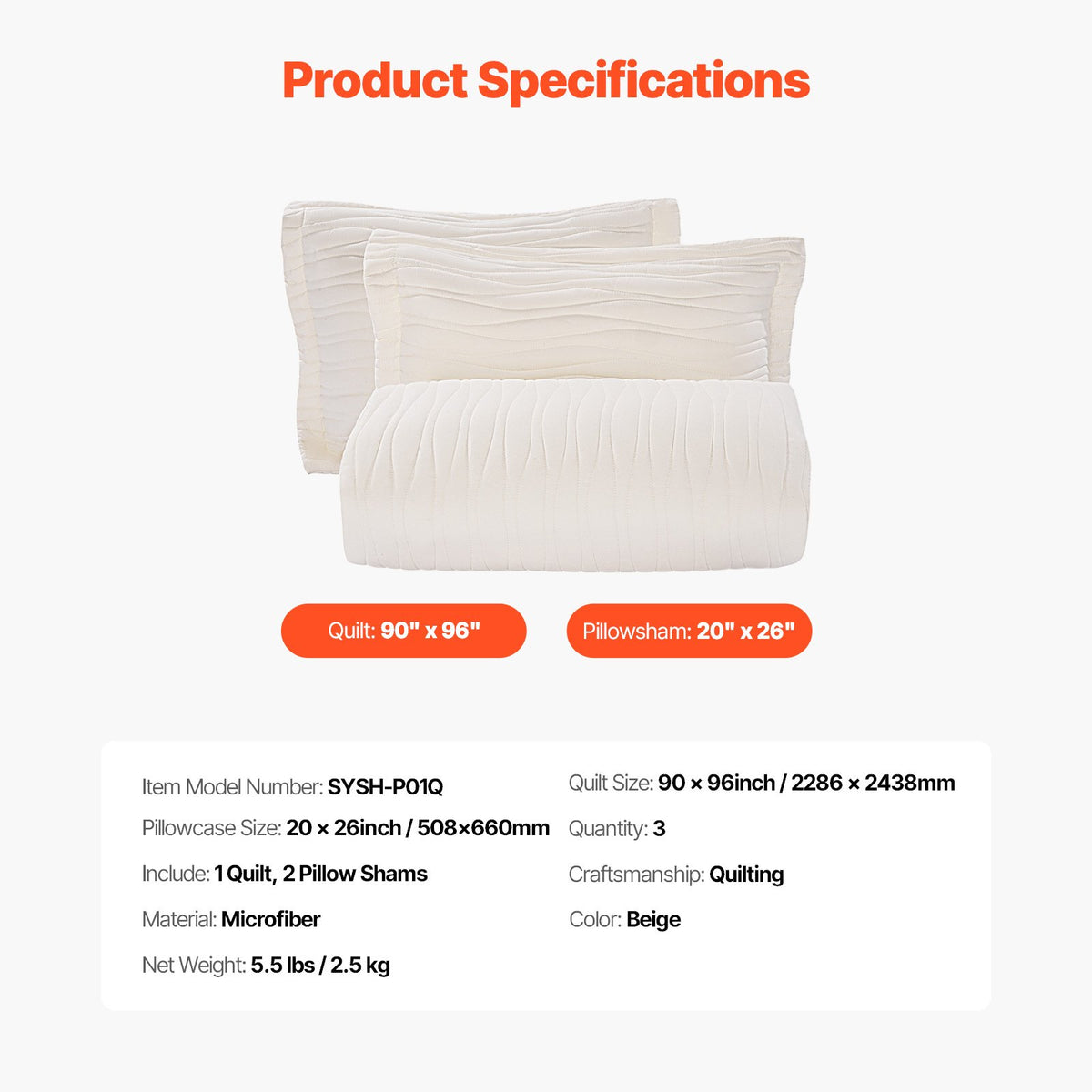 VEVOR Queen Quilt Set, 3-Piece Lightweight Comforter, Microfiber Queen Size Bedding Set, Beige Bedspreads with 1 Quilt and 2 Pillow Shams, Lightweight Bedspread Coverlet Bedding Set, for All Season - DHBZTZCXXW20XRHVIV0 - view 8