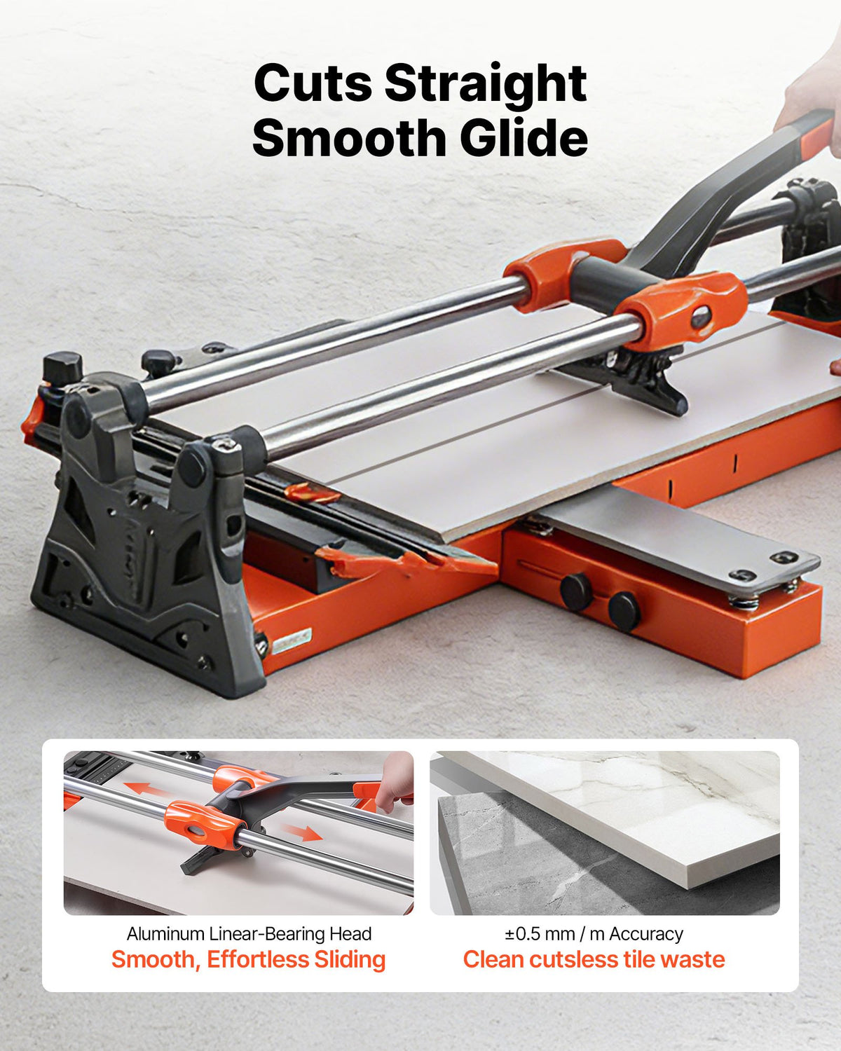 VEVOR 24-Inch Manual Tile Cutter, Upgraded Sliding Head Cutting Tool with Spring-Loaded Base, Angle Fence, Tungsten Carbide Cutting Wheel, Alignment Guide, for DIY Pros, Ceramic, Floor, Wall Tiles - DHDZHDTSJK06UFL78001V0 - view 3