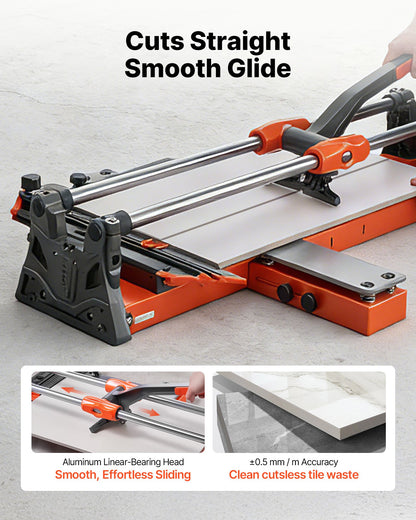 VEVOR 24-Inch Manual Tile Cutter, Upgraded Sliding Head Cutting Tool with Spring-Loaded Base, Angle Fence, Tungsten Carbide Cutting Wheel, Alignment Guide, for DIY Pros, Ceramic, Floor, Wall Tiles - DHDZHDTSJK06UFL78001V0 - view 3