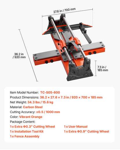 VEVOR 24-Inch Manual Tile Cutter, Upgraded Sliding Head Cutting Tool with Spring-Loaded Base, Angle Fence, Tungsten Carbide Cutting Wheel, Alignment Guide, for DIY Pros, Ceramic, Floor, Wall Tiles - DHDZHDTSJK06UFL78001V0 - view 8