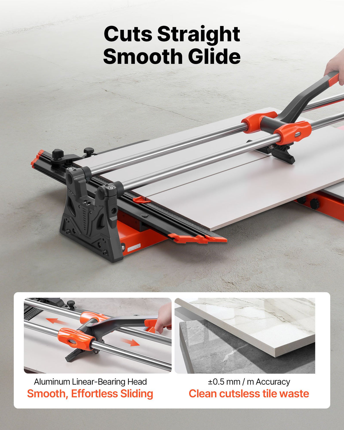VEVOR 39.4-Inch Manual Tile Cutter, Upgraded Sliding Head Cutting Tool with Spring-Loaded Base, Angle Fence, Tungsten Carbide Cutting Wheel, Alignment Guide, for DIY Pros, Ceramic, Floor, Wall Tiles - DHDZHDTSJK1060S0L001V0 - view 3