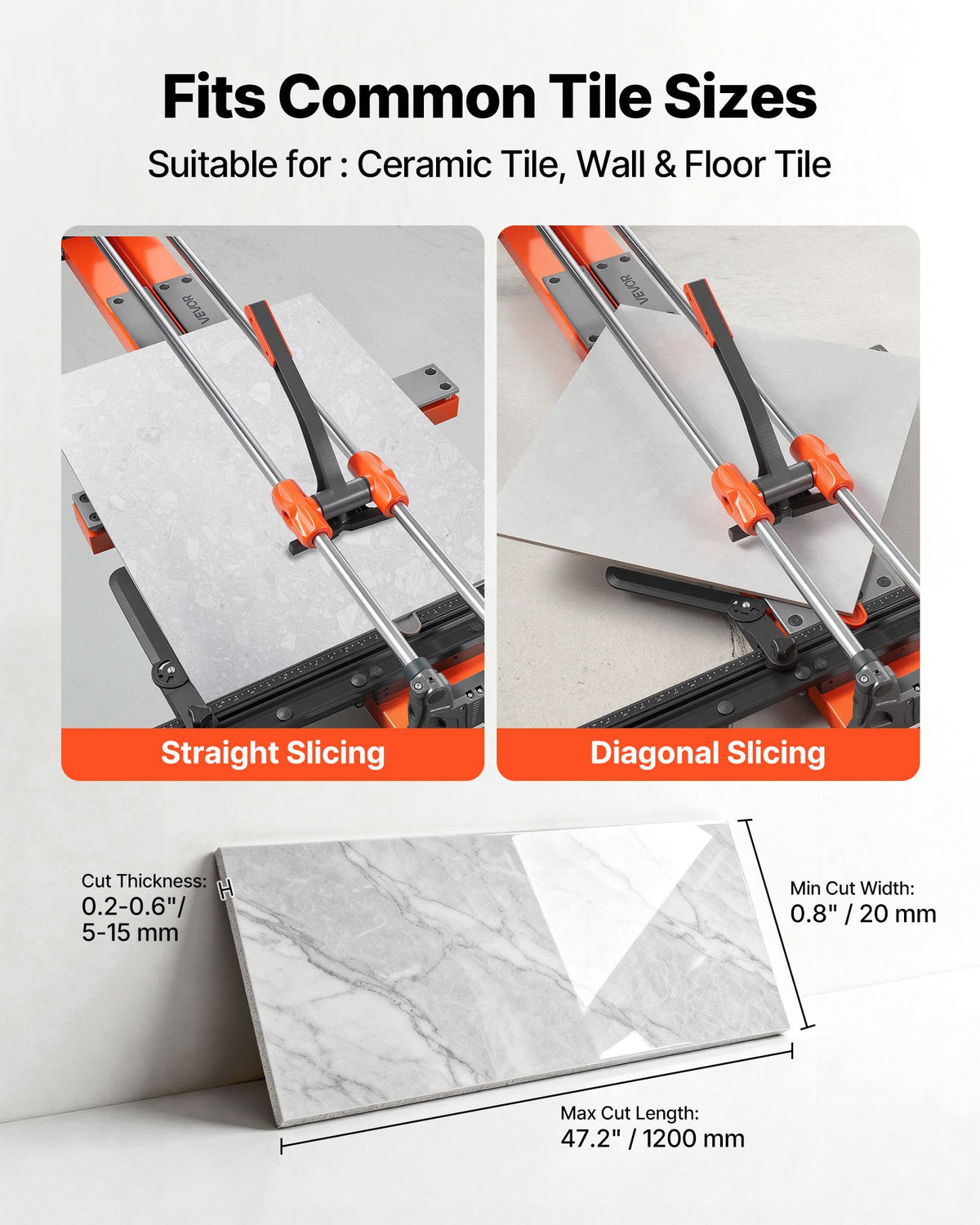 VEVOR 47.2-Inch Manual Tile Cutter, Upgraded Sliding Head Cutting Tool with Spring-Loaded Base, Angle Fence, Tungsten Carbide Cutting Wheel, Alignment Guide, for DIY Pros, Ceramic, Floor, Wall Tiles - DHDZHDTSJK12MZ2VW001V0 - view 6