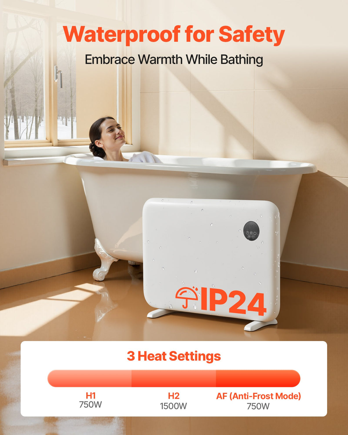 VEVOR Convection Panel Heater, 1500W Electric Panel Space Heater with Remote & Touch Control, Portable Stand or Wall Mount Design with Anti-Tipping and Overheat Protection for Home and Office, White - DHSDNQ1500WYYKH4O001V1 - view 5