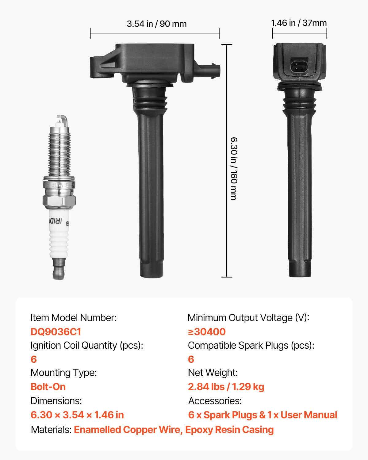 VEVOR Ignition Coil Pack and Spark Plugs, Set of 6, Compatible with Dodge Grand Caravan Charger Durango Journey Avenger Challenger Jeep Cherokee Grand Cherokee Compass Chrysler Ram ProMaster 3.6L V6 - DHXQZJUF648KIM4ZTV9 - view 8