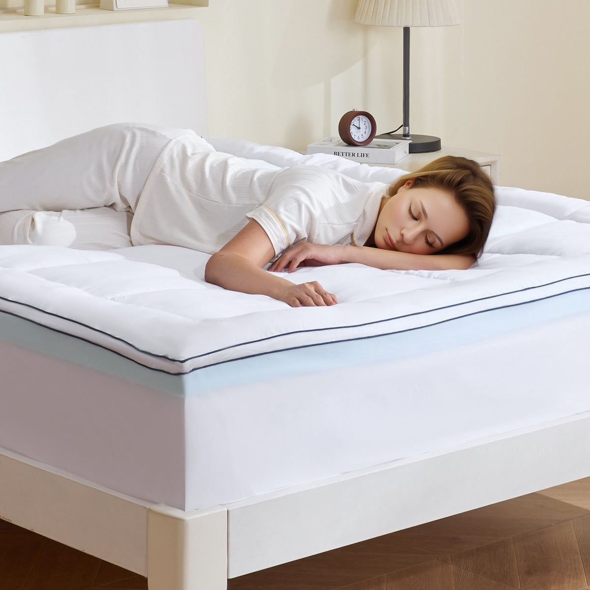VEVOR Mattress Topper, Queen Size, 3 in Thickness, Memory Foam, Fiber Fill, Detachable & Washable Casing, Ergonomically Designed for Pressure Relief, Comfortable Cooling & Breathable, for Hot Sleepers - DHYCDZ6080INB13V8V0 - view 1