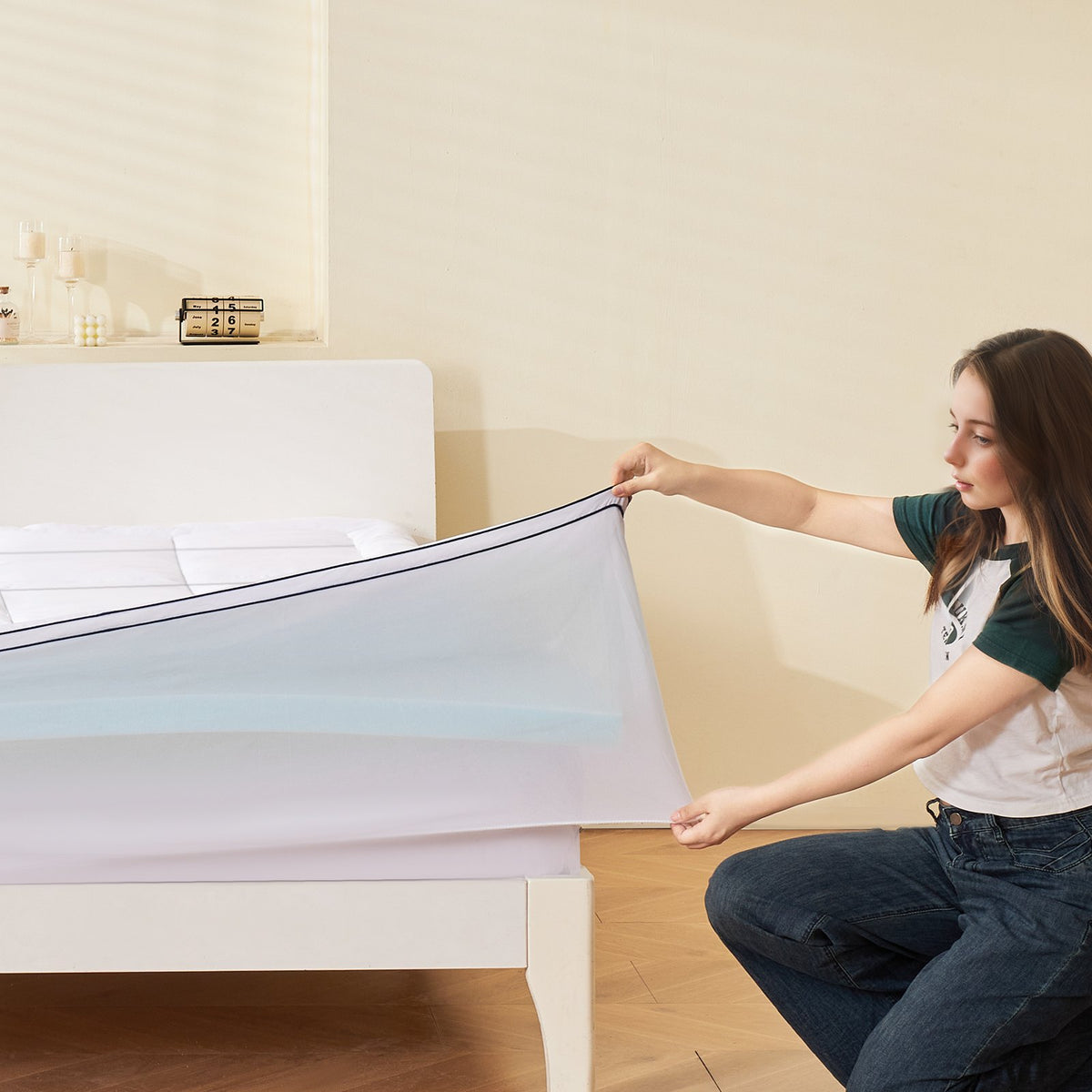 VEVOR Mattress Topper, Queen Size, 3 in Thickness, Memory Foam, Fiber Fill, Detachable & Washable Casing, Ergonomically Designed for Pressure Relief, Comfortable Cooling & Breathable, for Hot Sleepers - DHYCDZ6080INB13V8V0 - view 9
