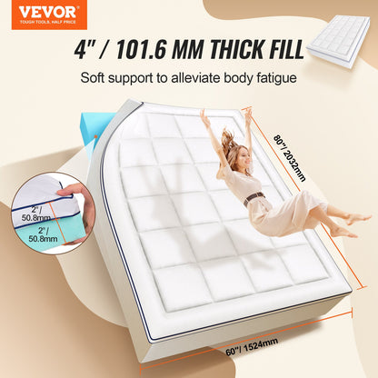 VEVOR Mattress Topper, Queen Size, 4 in Thickness, Memory Foam, Fiber Fill, Detachable & Washable, Ergonomically Designed for Pressure Relief, Comfortable Cooling & Breathable, Ideal for Hot Sleepers - DHYCDZ6080INC2P47V0 - view 3