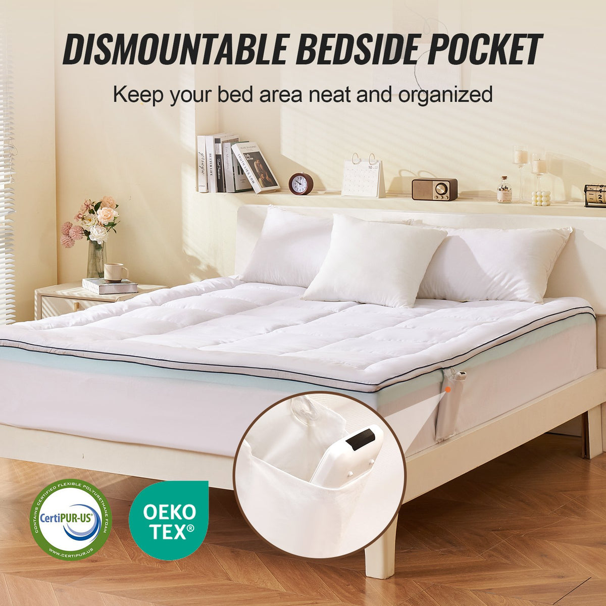 VEVOR Mattress Topper, Queen Size, 4 in Thickness, Memory Foam, Fiber Fill, Detachable & Washable, Ergonomically Designed for Pressure Relief, Comfortable Cooling & Breathable, Ideal for Hot Sleepers - DHYCDZ6080INC2P47V0 - view 5