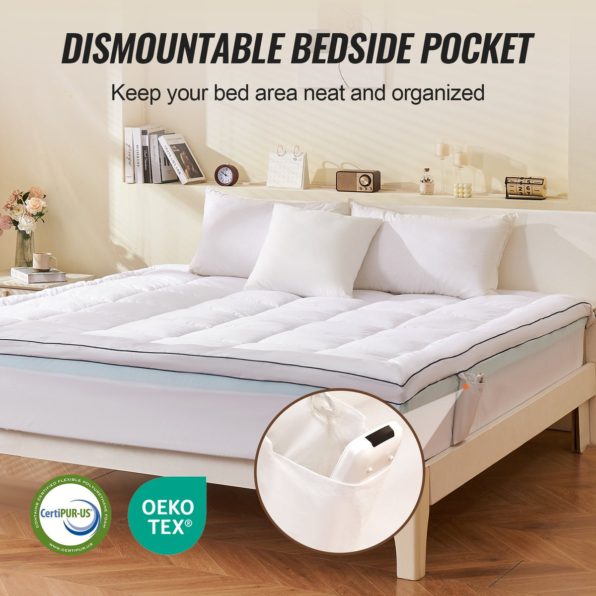 VEVOR Mattress Topper, King Size, 4 in Thickness, Memory Foam, Fiber Fill, Detachable & Washable, Ergonomically Designed for Pressure Relief, Comfortable Cooling & Breathable, Ideal for Hot Sleepers - DHYCDZ7680INM5WOQV0 - view 5