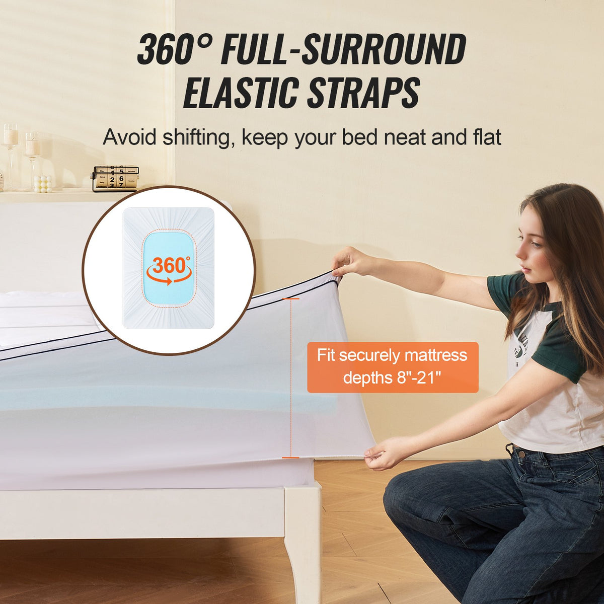 VEVOR Mattress Topper, King Size, 4 in Thickness, Memory Foam, Fiber Fill, Detachable & Washable, Ergonomically Designed for Pressure Relief, Comfortable Cooling & Breathable, Ideal for Hot Sleepers - DHYCDZ7680INM5WOQV0 - view 7