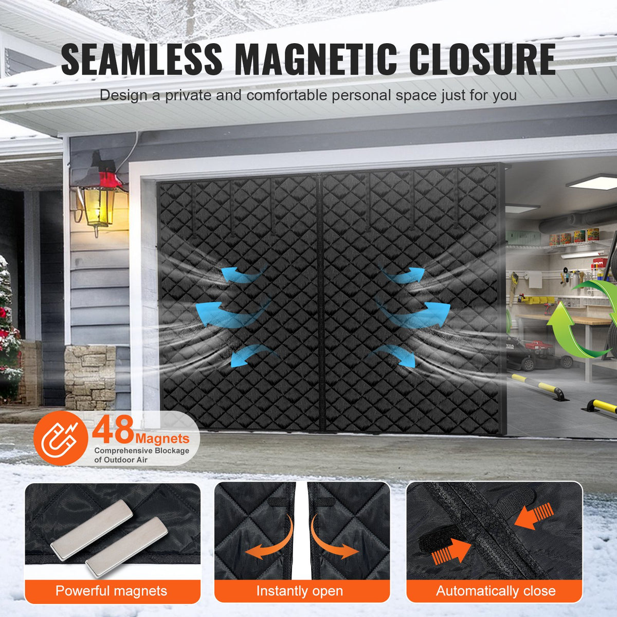 VEVOR Garage Door Screen for Winter, 8x7FT, Garage Door Insulation Kit, Magnetic Thermal Insulated Door Curtain with 300D Oxford Fabric Heavy Duty Weighted Bottom, Easy Assembly for Garage Door - DJCXBNCKMPFL6GJTOV0 - view 5