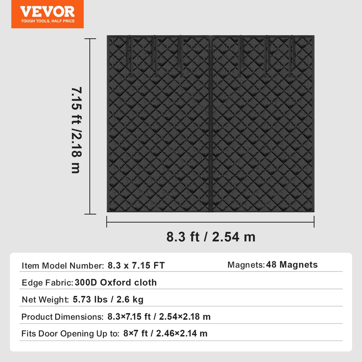 VEVOR Garage Door Screen for Winter, 8x7FT, Garage Door Insulation Kit, Magnetic Thermal Insulated Door Curtain with 300D Oxford Fabric Heavy Duty Weighted Bottom, Easy Assembly for Garage Door - DJCXBNCKMPFL6GJTOV0 - view 8