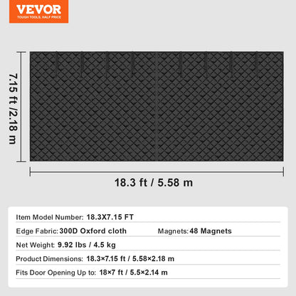 VEVOR Garage Door Screen for Winter, 18x7FT, Garage Door Insulation Kit, Magnetic Thermal Insulated Door Curtain with 300D Oxford Fabric Heavy Duty Weighted Bottom, Easy Assembly for Garage Door - DJCXBNCKMPFLAOZJAV0 - view 8