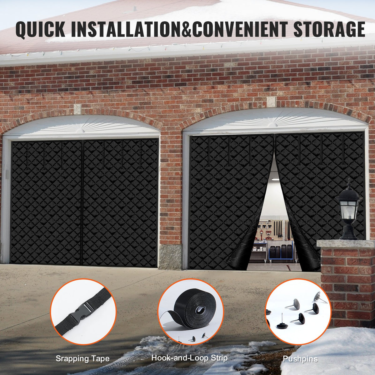 VEVOR Garage Door Screen for Winter, 10x8FT, Garage Door Insulation Kit, Magnetic Thermal Insulated Door Curtain with 300D Oxford Fabric Heavy Duty Weighted Bottom, Easy Assembly for Garage Door - DJCXBNCKMPFLOOV2FV0 - view 7