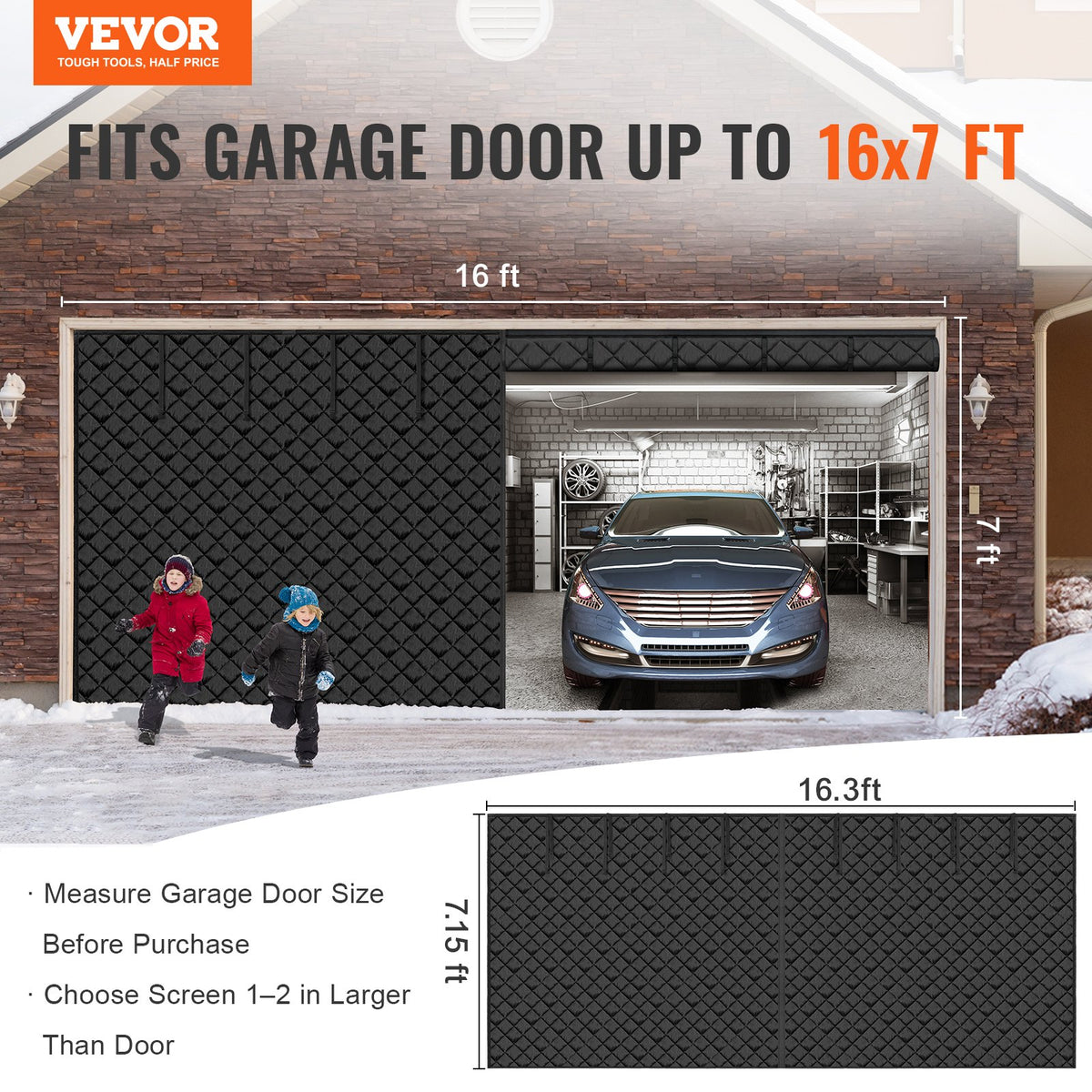 VEVOR Garage Door Screen for Winter, 16x7FT, Garage Door Insulation Kit, Magnetic Thermal Insulated Door Curtain with 300D Oxford Fabric Heavy Duty Weighted Bottom, Easy Assembly for Garage Door - DJCXBNCKMPFLQFCOOV0 - view 3