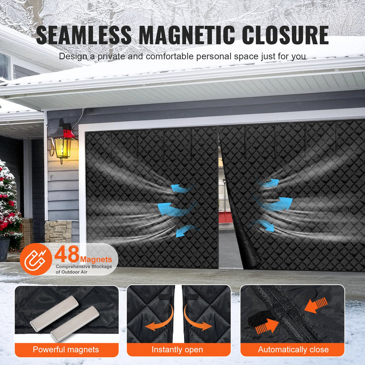 VEVOR Garage Door Screen for Winter, 16x7FT, Garage Door Insulation Kit, Magnetic Thermal Insulated Door Curtain with 300D Oxford Fabric Heavy Duty Weighted Bottom, Easy Assembly for Garage Door - DJCXBNCKMPFLQFCOOV0 - view 5