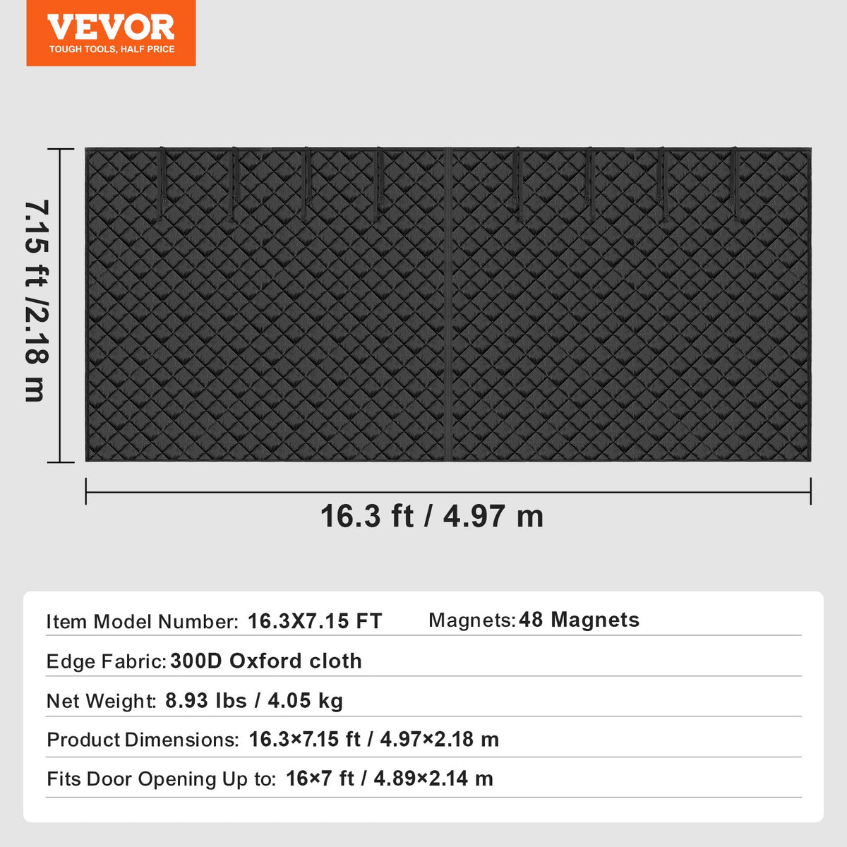 VEVOR Garage Door Screen for Winter, 16x7FT, Garage Door Insulation Kit, Magnetic Thermal Insulated Door Curtain with 300D Oxford Fabric Heavy Duty Weighted Bottom, Easy Assembly for Garage Door - DJCXBNCKMPFLQFCOOV0 - view 8