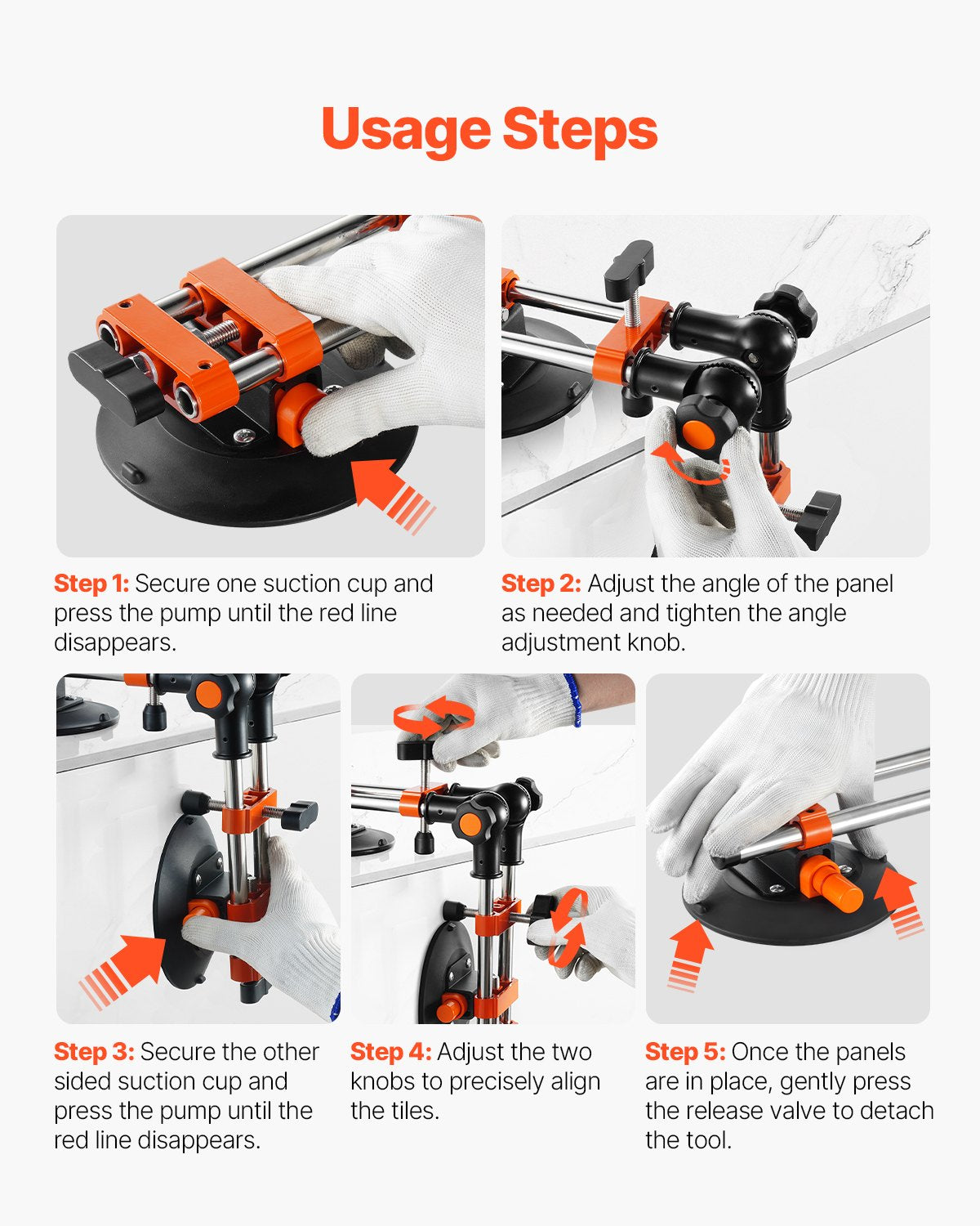 VEVOR Seamless Seam Setter, 2 Packs Granite Seam Setter with 6 in Vacuum Suction Cups, Seam Joiner for Seam Joining & Leveling, 90°-120° Adjustable, Countertop Installation Tool for Tile Marble Slab - DJDJFGDQ9027VNH2Y001V0 - view 6
