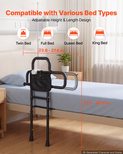 VEVOR Bed Rails for Elderly Adults Bed Side Assist Rail with Floor Support, Motion Sensor LED Light, 300LBS Dual-Handle Support, Adjustable Handle Length, Storage Pocket, Fits King Queen Full Twin Bed - DJKCBSDJKBKZPIIR0001V9 - view 5