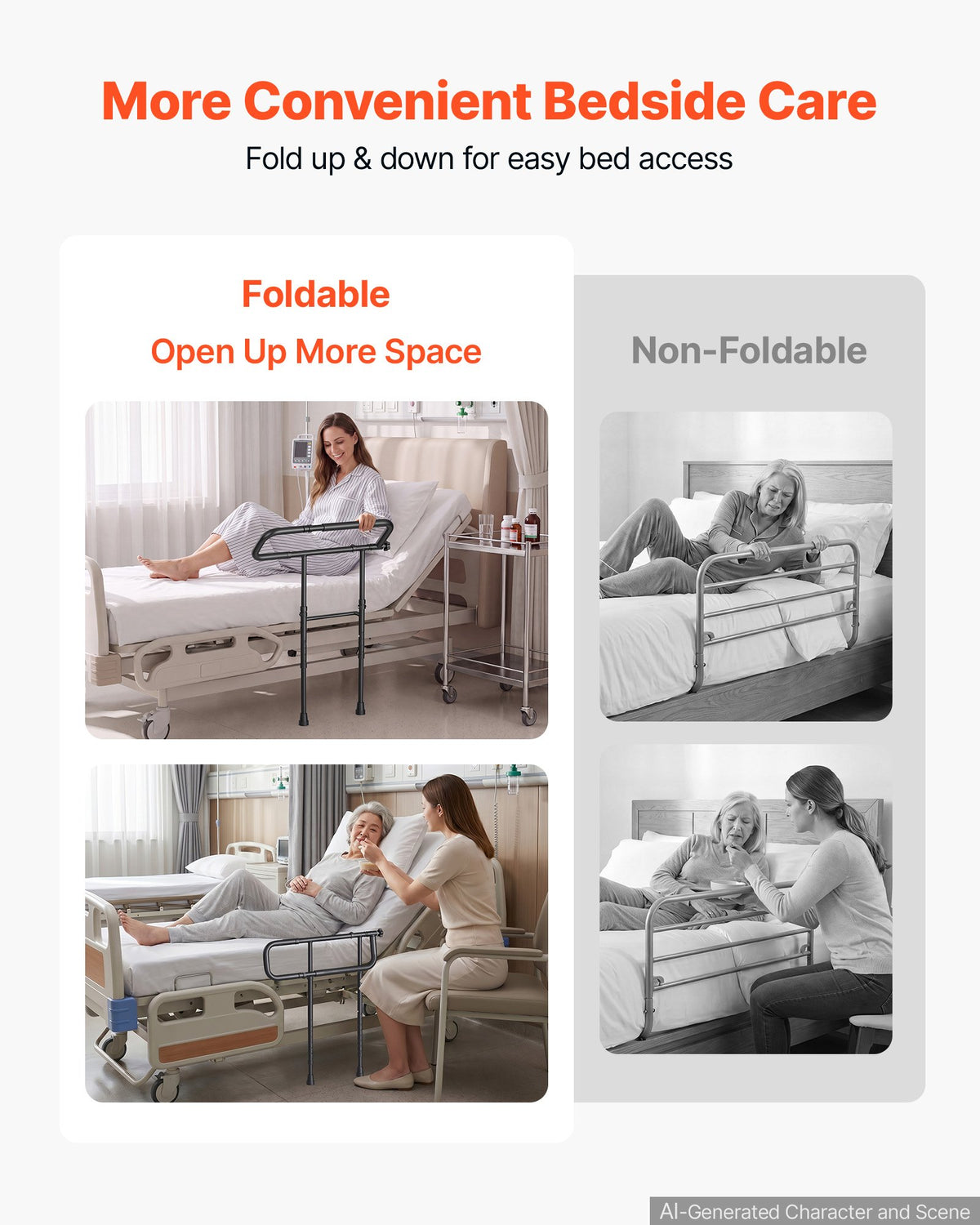 VEVOR Bed Rails for Elderly Adults Folding Bed Side Rail with Floor Support, Length & Height Adjustable, High-Strength Steel Bedside Assist Cane, Fits King Queen Full Twin Bed, 300LBS Strong Capacity - DJKCBSDJKSXZCAPMR001V0 - view 6
