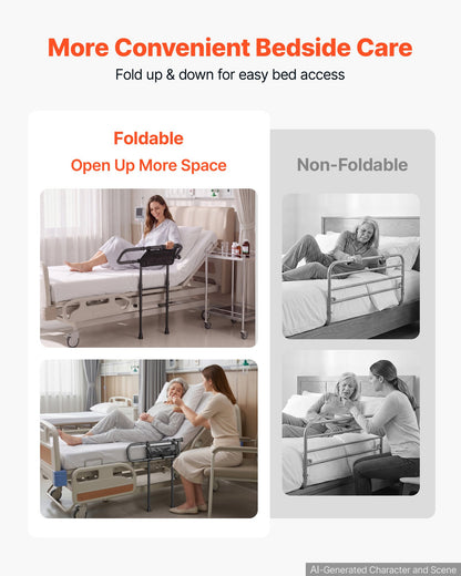 VEVOR Bed Rails for Elderly Adults Folding Bed Side Rail with Floor Support, Length & Height Adjustable, 300LBS Strong Capacity, Bedside Assist Cane with Storage Pocket, Fits King Queen Full Twin Bed - DJKCBSDJKSXZNOSJK001V0 - view 6