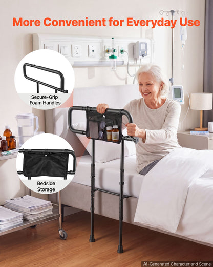 VEVOR Bed Rails for Elderly Adults Folding Bed Side Rail with Floor Support, Length & Height Adjustable, 300LBS Strong Capacity, Bedside Assist Cane with Storage Pocket, Fits King Queen Full Twin Bed - DJKCBSDJKSXZNOSJK001V0 - view 7
