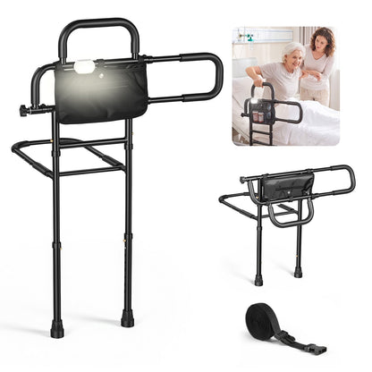 VEVOR Bed Rail for Elderly Adult Folding Bed Assist Rail with Floor Support, Motion Sensor LED Light, 300LBS Dual-Handle Support, Adjustable Handle Length, Storage Pocket, Fit King Queen Full Twin Bed - DJKCBSDJKSXZZJP21001V9 - view 1